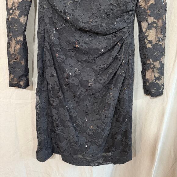 Lauren Ralph‎ Lauren Black Cocktail Dress Lace Sequin Glam Party Women's Size 2P - Picture 3 of 11